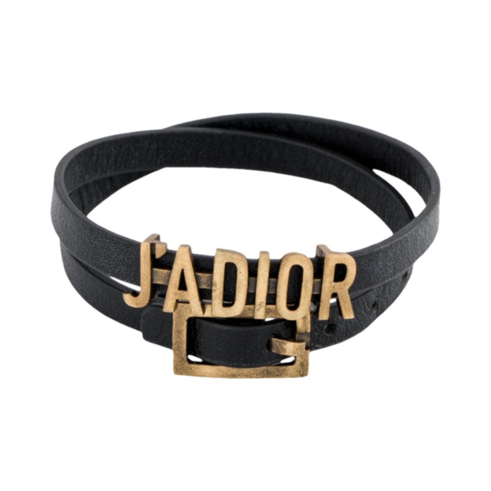 Dior Black Leather Jadior Gold-Tone Charm Wrap Bracelet 369$